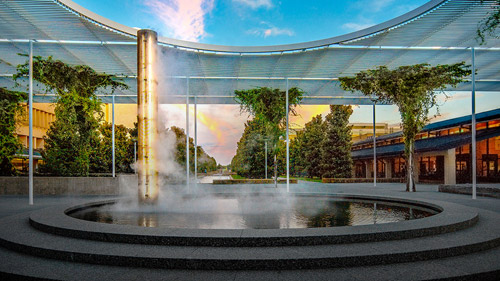 The misting column and fountain at the Trellis. 